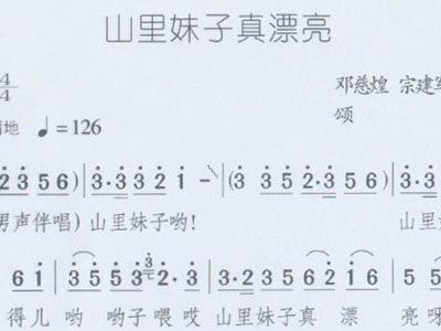 山里<em>妹子真漂亮</em>原版颂今音乐陈思思陈红浪<em>歌谱</em>