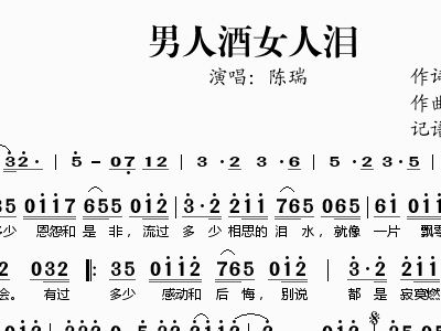 <em>男人酒女人泪陈瑞</em>陈瑞二胡谱,歌谱简谱