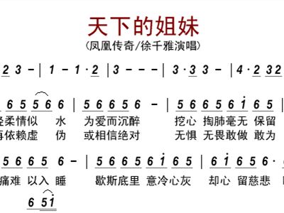 <em>天下的姐妹凤凰传奇</em>徐千雅歌谱简谱