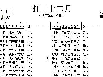 打工十二月迟志强歌谱简谱