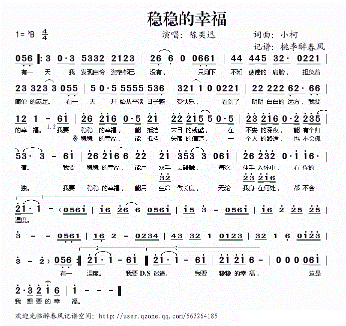 稳稳的幸福 陈奕迅 歌谱 简谱