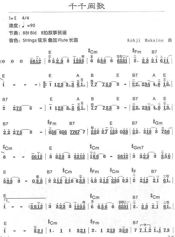 千千阙歌1 电子琴谱 简谱