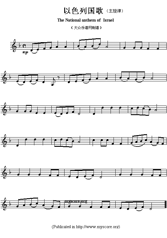各国国歌主旋律 以色列 the national anthem of asian countrie