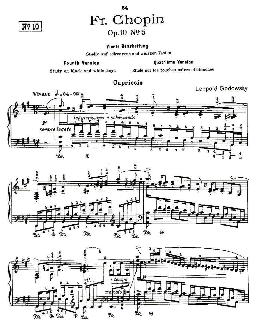 肖邦练习曲Fr Chopin Op 10 No5 4 歌谱五线谱