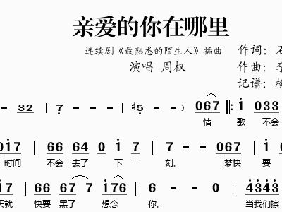 亲爱的你在那里简谱_亲爱的你在想我吗简谱