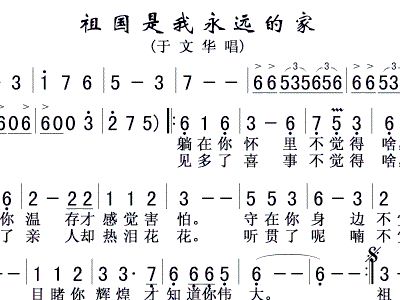 祖国永远是我家简谱_祖国是我永远的家 五线谱 简谱对照