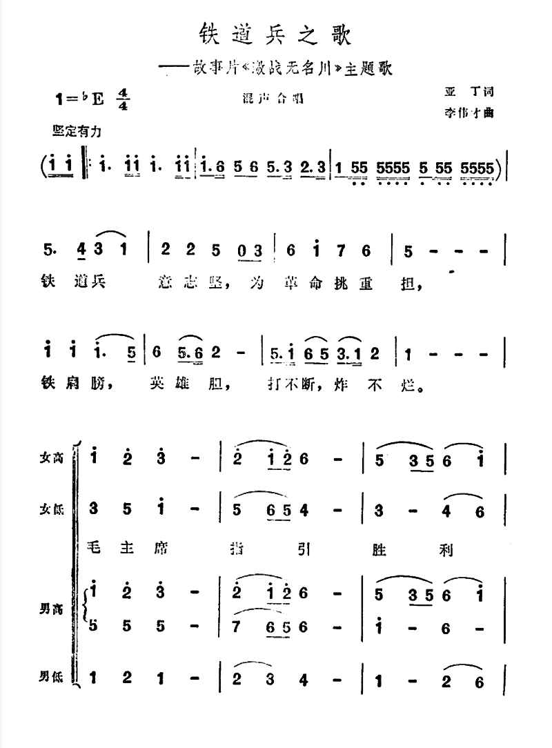 铁道兵之歌故事片激战无名川主题曲歌谱简谱