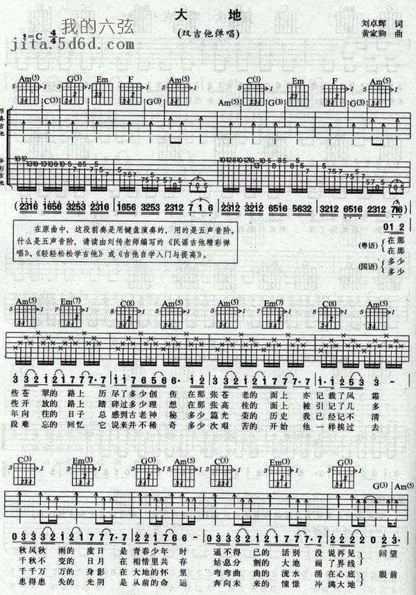 大地beyond 歌谱,吉他谱 和弦谱,简谱