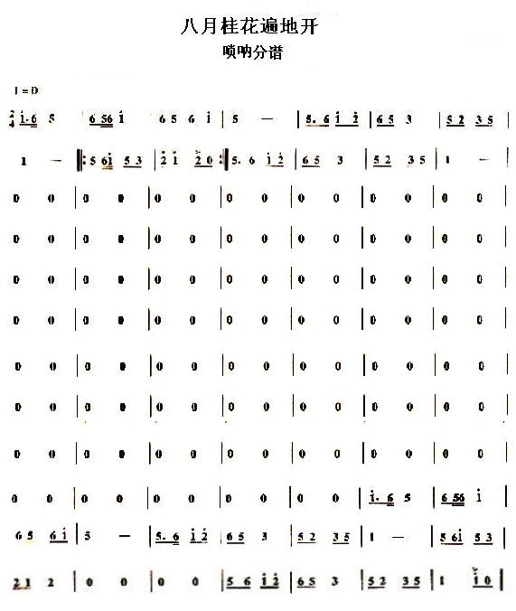 八月桂花遍地开唢呐 分谱,唢呐谱,总谱 五线谱