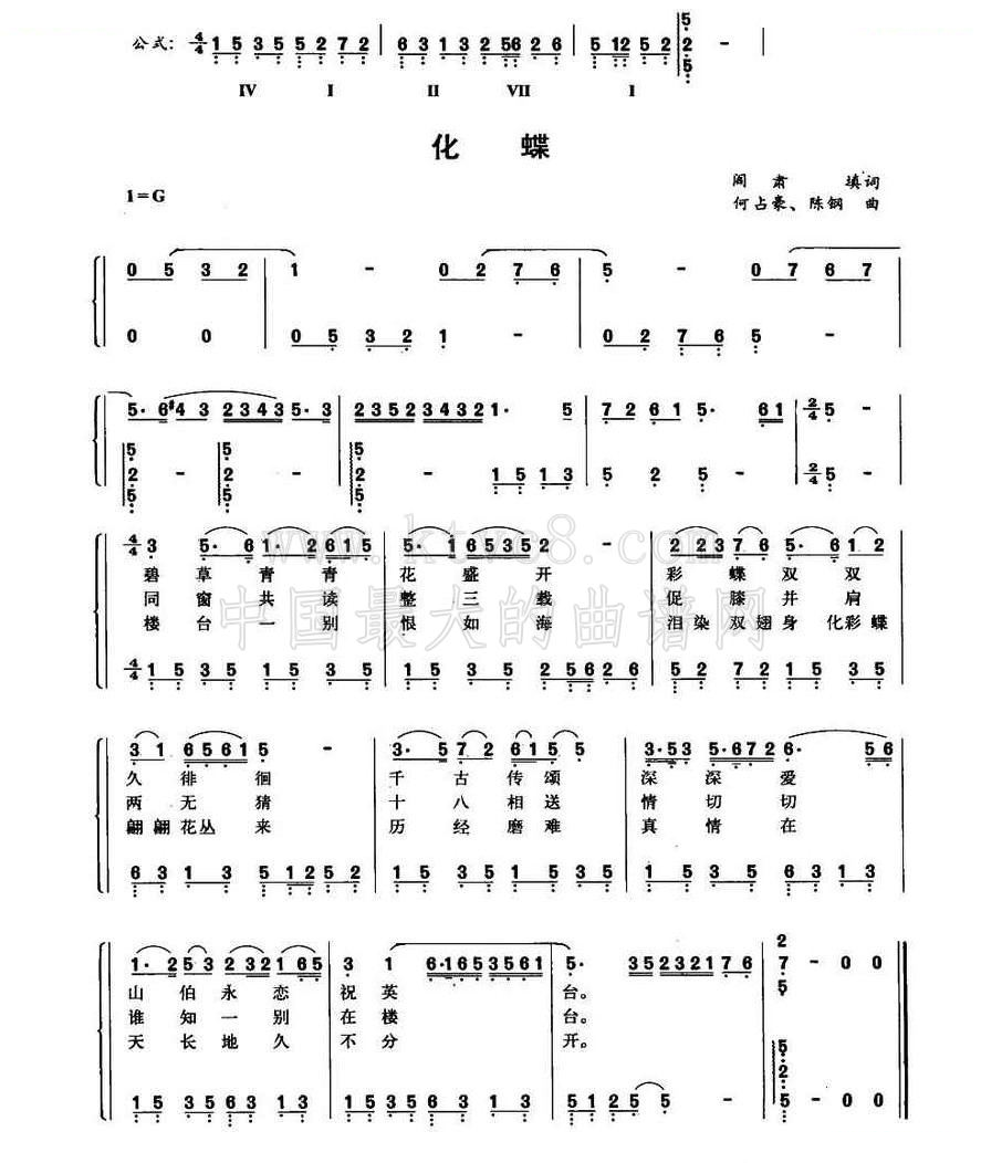 化蝶 钢琴公式化即兴伴奏谱 钢琴谱 简谱