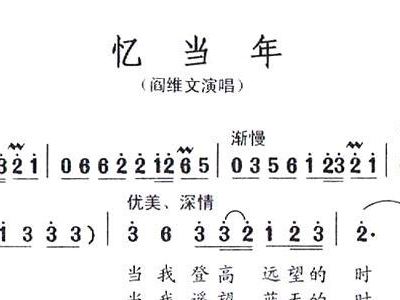 忆当年 阎维文 歌谱 简谱