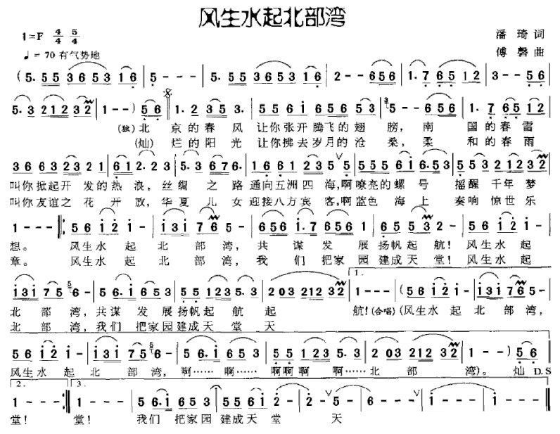 滔滔北部湾简谱_滔滔北部湾高峰