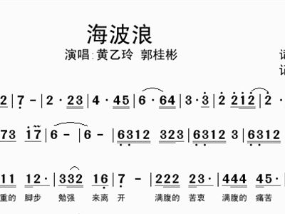 海波浪 黄乙玲 郭桂彬 黄乙玲 郭桂彬 歌谱 简谱