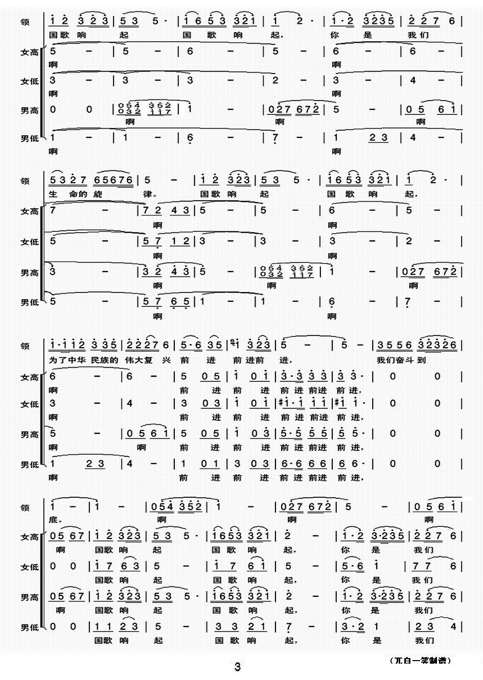 国歌的曲谱_国歌曲谱简谱(3)