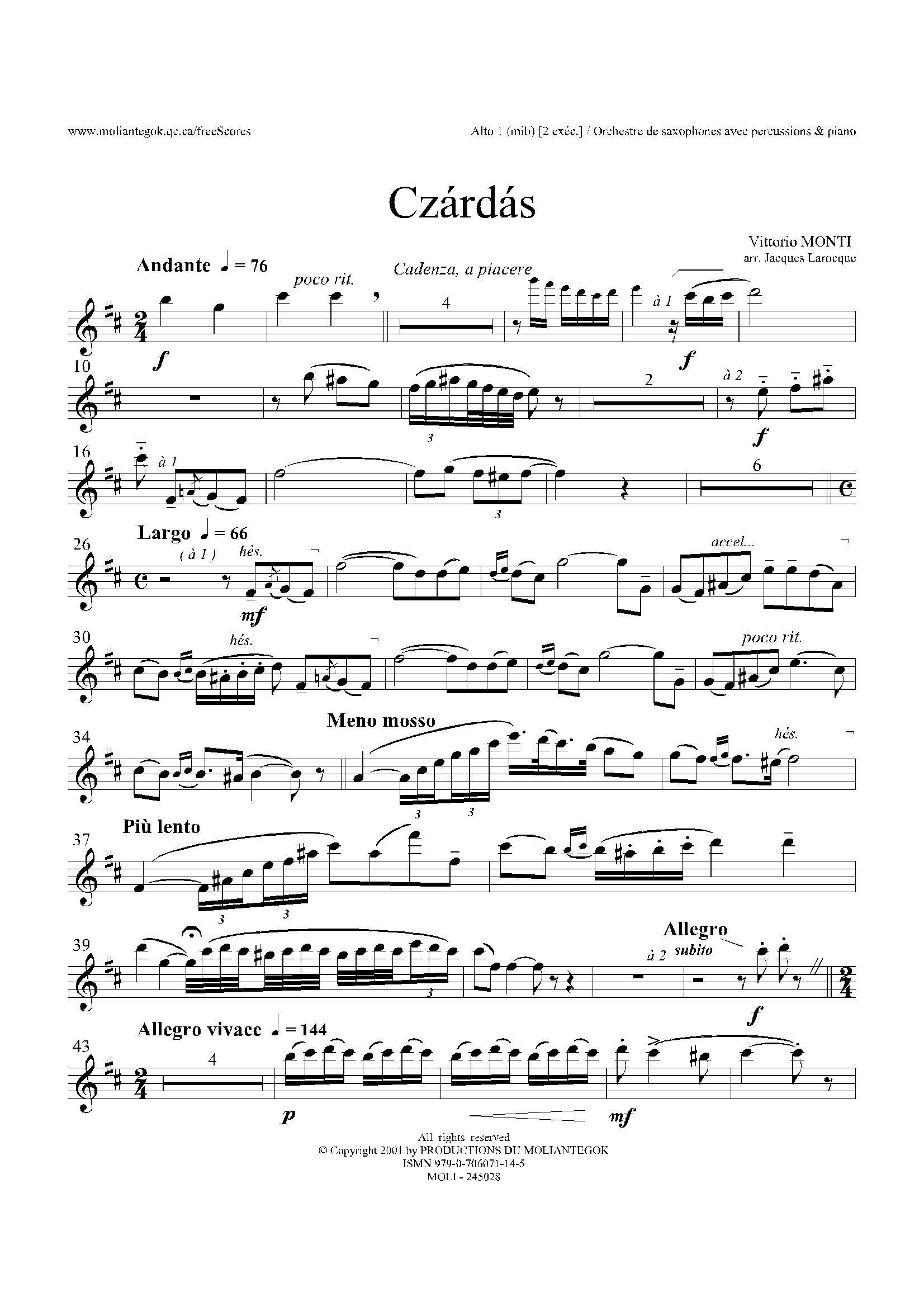 Czardas 查尔达斯（15重奏）（5副打击乐）_器乐乐谱_中国曲谱网