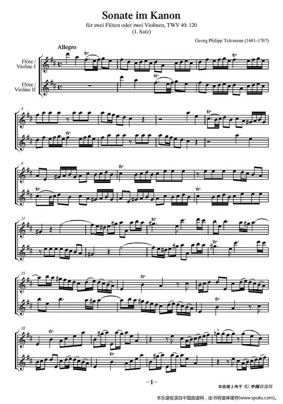 笛子谱 卡农奏鸣曲 二重奏欢迎访问简谱网!