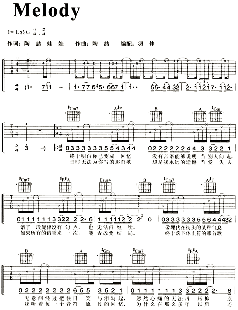 melody 陶喆 歌谱 简谱