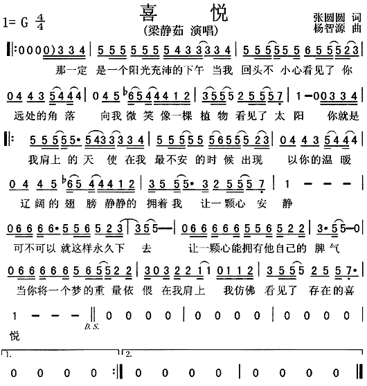 喜悦 梁静茹 歌谱 简谱