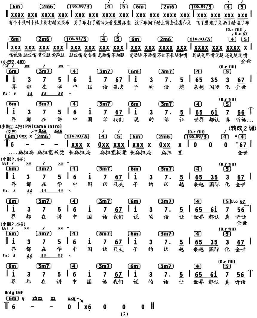 中国话简谱数字_中国话简谱(2)