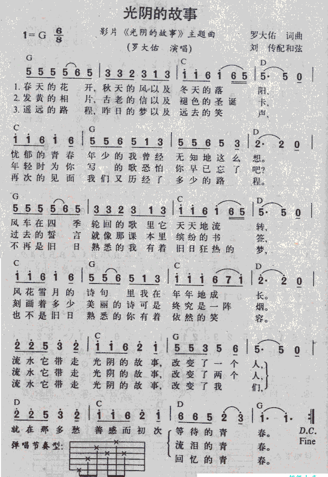 光阴的故事吉他简谱_吉他谱 罗大佑 光阴的故事 教育频道
