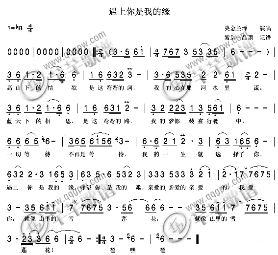 遇上你是我的缘 叶凡 歌谱 简谱