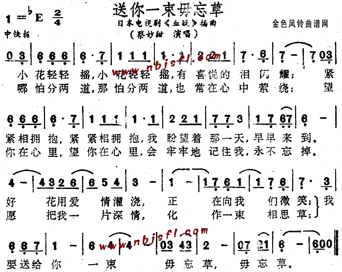 送你一束毋忘草 血凝 插曲 蔡妙甜 歌谱 简谱