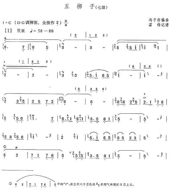 五梆子 七级 梆子谱,笛子谱,箫谱 简谱