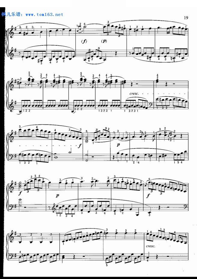 奏鸣曲 g大调 贝多芬 钢琴谱 五线谱