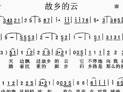 费翔故乡的云原唱曲谱_费翔故乡的云