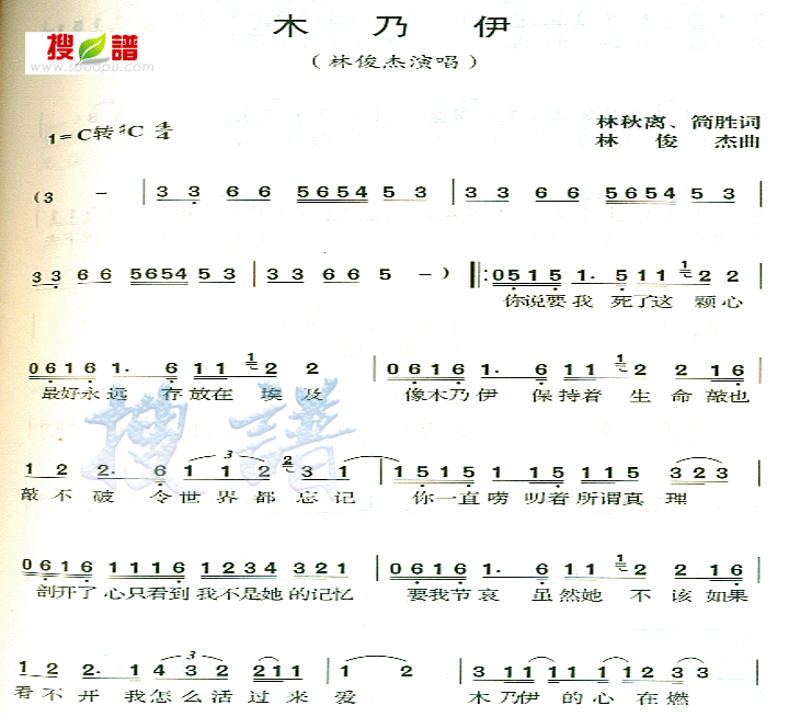 木乃伊 林俊杰 歌谱,吉他谱 和弦谱,简谱
