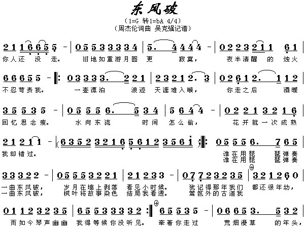 东风破 歌谱 简谱