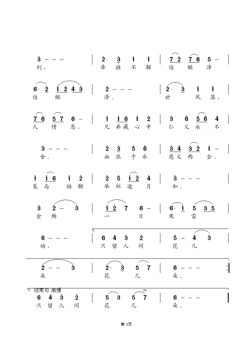 江湖行 歌谱,吉他谱 和弦谱,简谱,五线谱