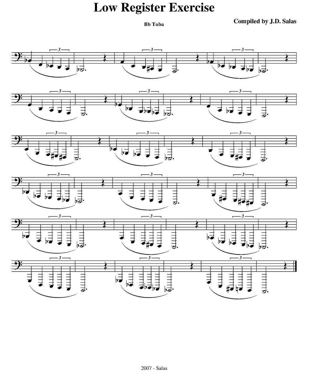 Low Register Exercises 大号练习教材选曲 大号谱 简谱