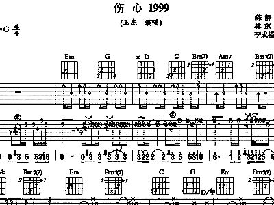 伤心1999简谱_伤心1999吉他谱 G调六线谱 王杰