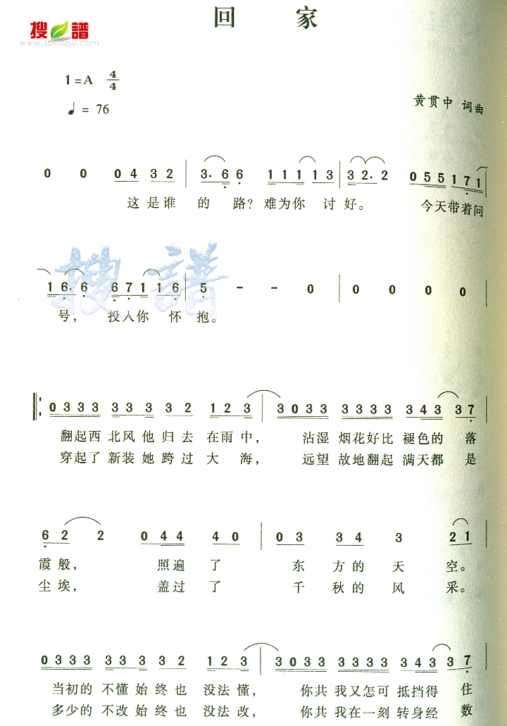 回家 黄家驹 歌谱 简谱
