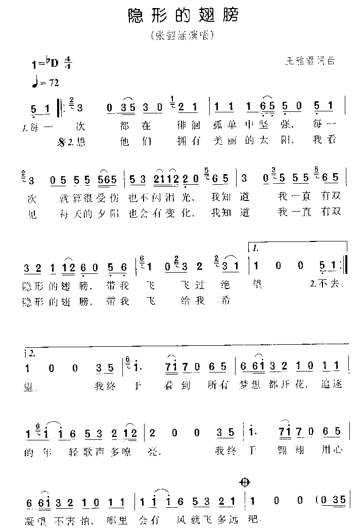 隐形的翅膀张韶涵