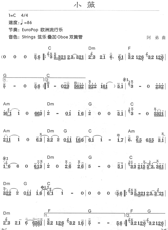 小薇 电子琴谱 简谱