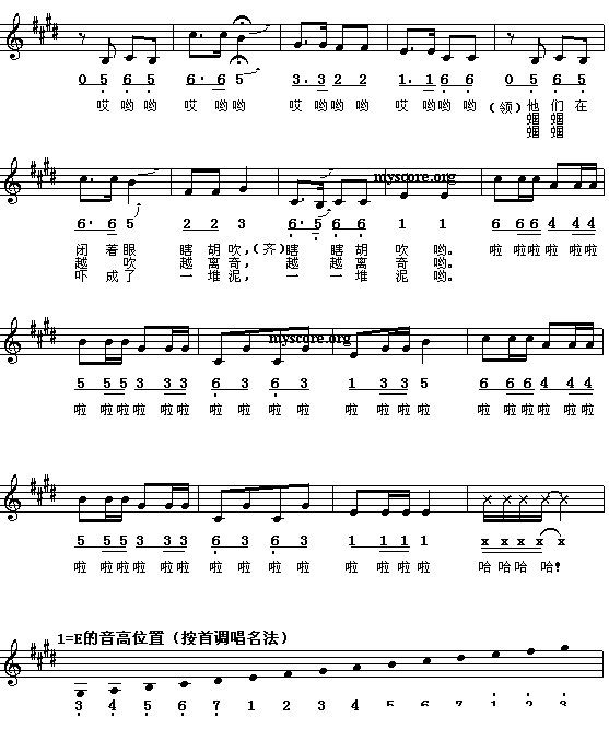 两个蝈蝈吹牛皮 歌谱 简谱,五线谱