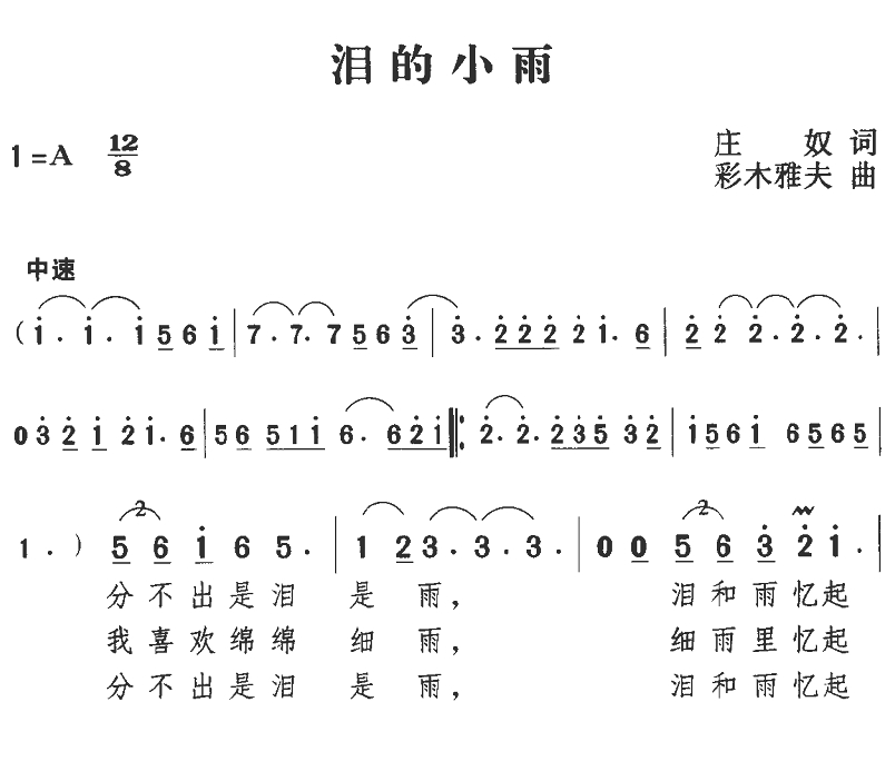 泪的小雨简谱_萨克斯泪的小雨简谱