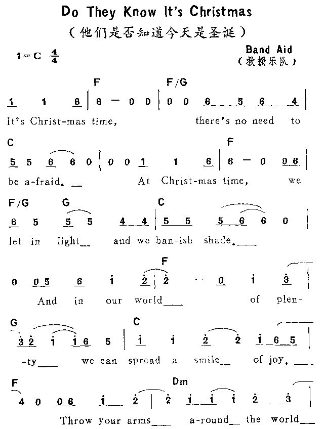 Do They Know It's Christmas Band Aid 歌谱 简谱