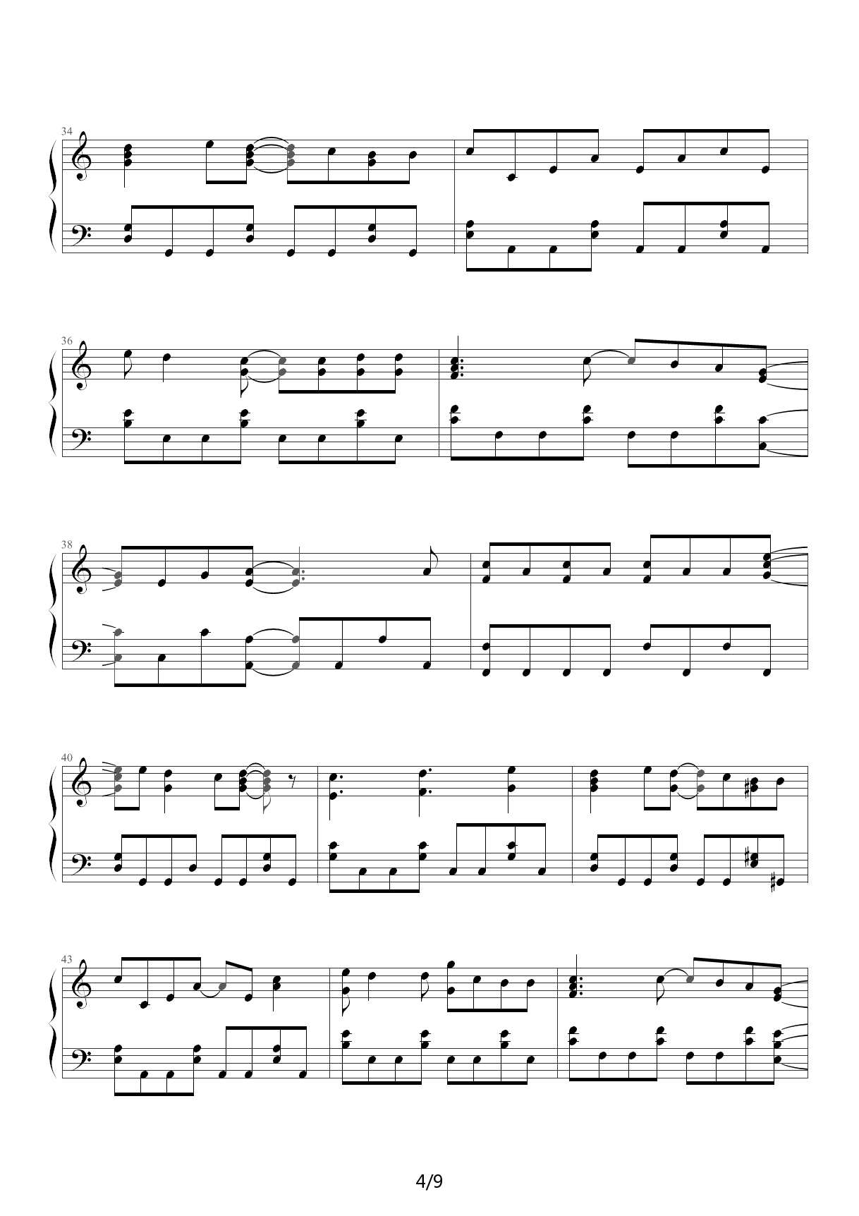 卡农蝴蝶+c调+钢琴谱+五线谱