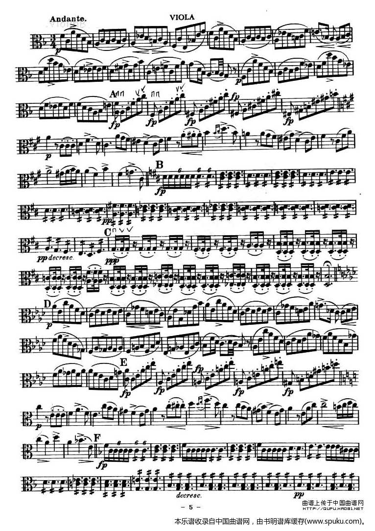 TROUT QUARTET 中 中提琴谱 五线谱