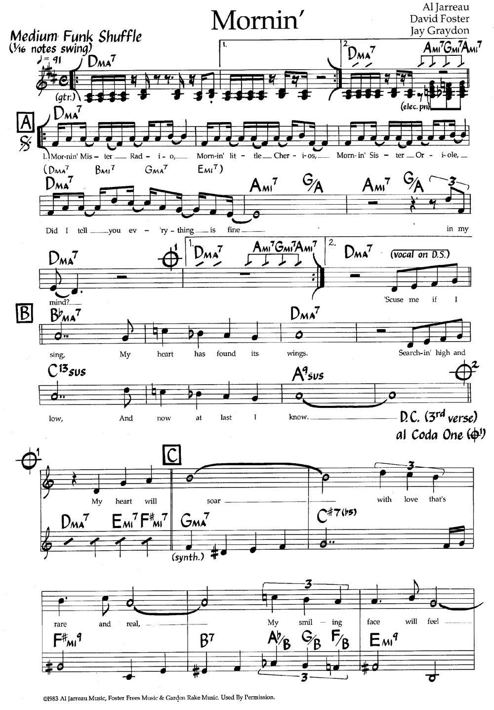 mornin 爵士钢琴曲 钢琴谱 简谱