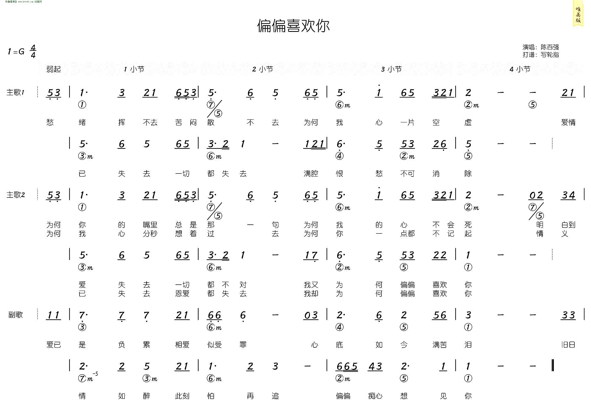 偏偏喜欢你曲谱_偏偏喜欢你钢琴曲谱