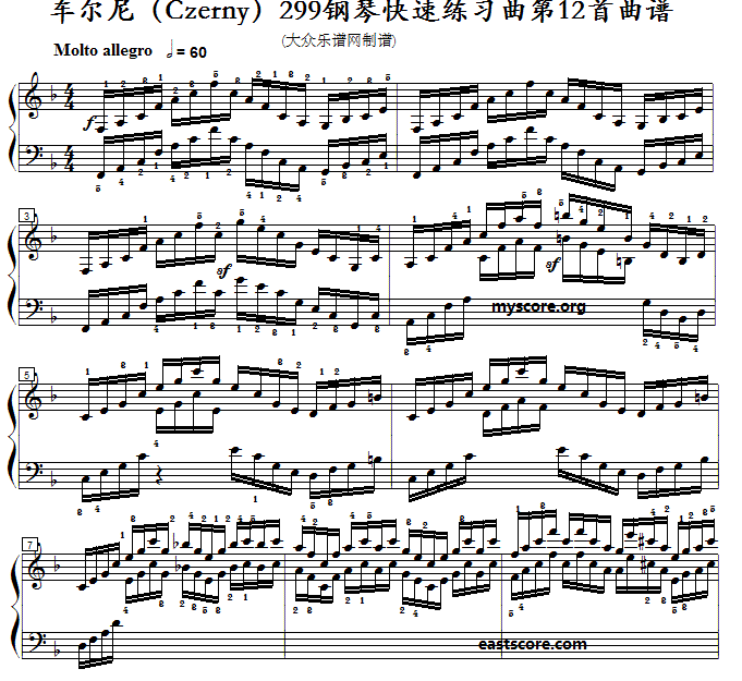 车尔尼 钢琴快速练习曲 czerny 299 第12首 及练习提示