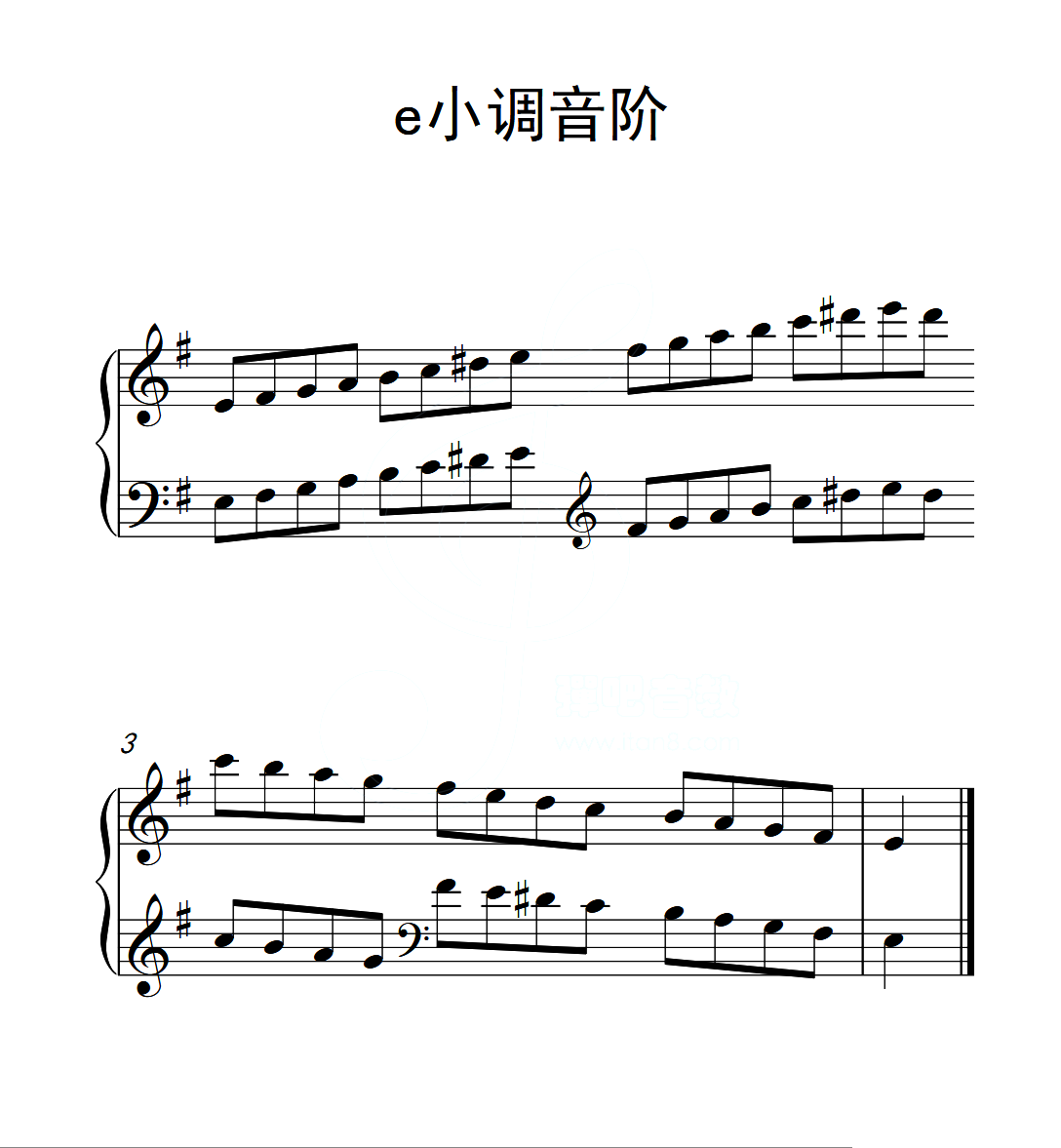 第二级 e小调音阶 中国音乐学院钢琴考级作品1 6级 钢琴谱 简谱