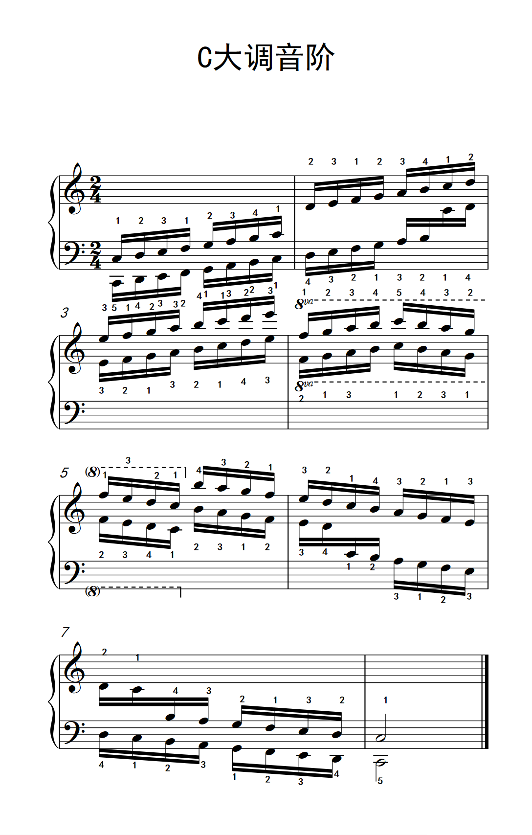 第五级1 C大调音阶中央音乐学院钢琴业余考级教程4 6级钢琴谱简谱,五线谱