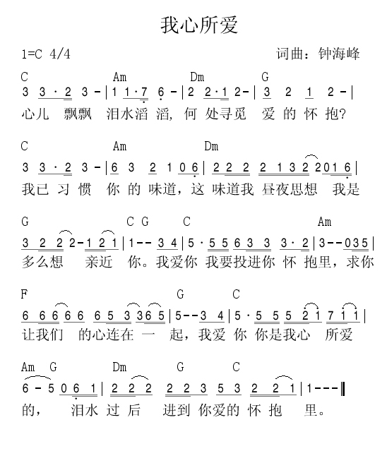 我心所爱 官方和弦 歌谱 简谱