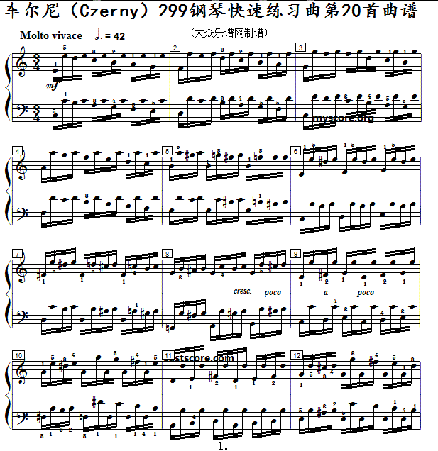 车尔尼 钢琴快速练习曲 czerny 299 第20首 及练习提示