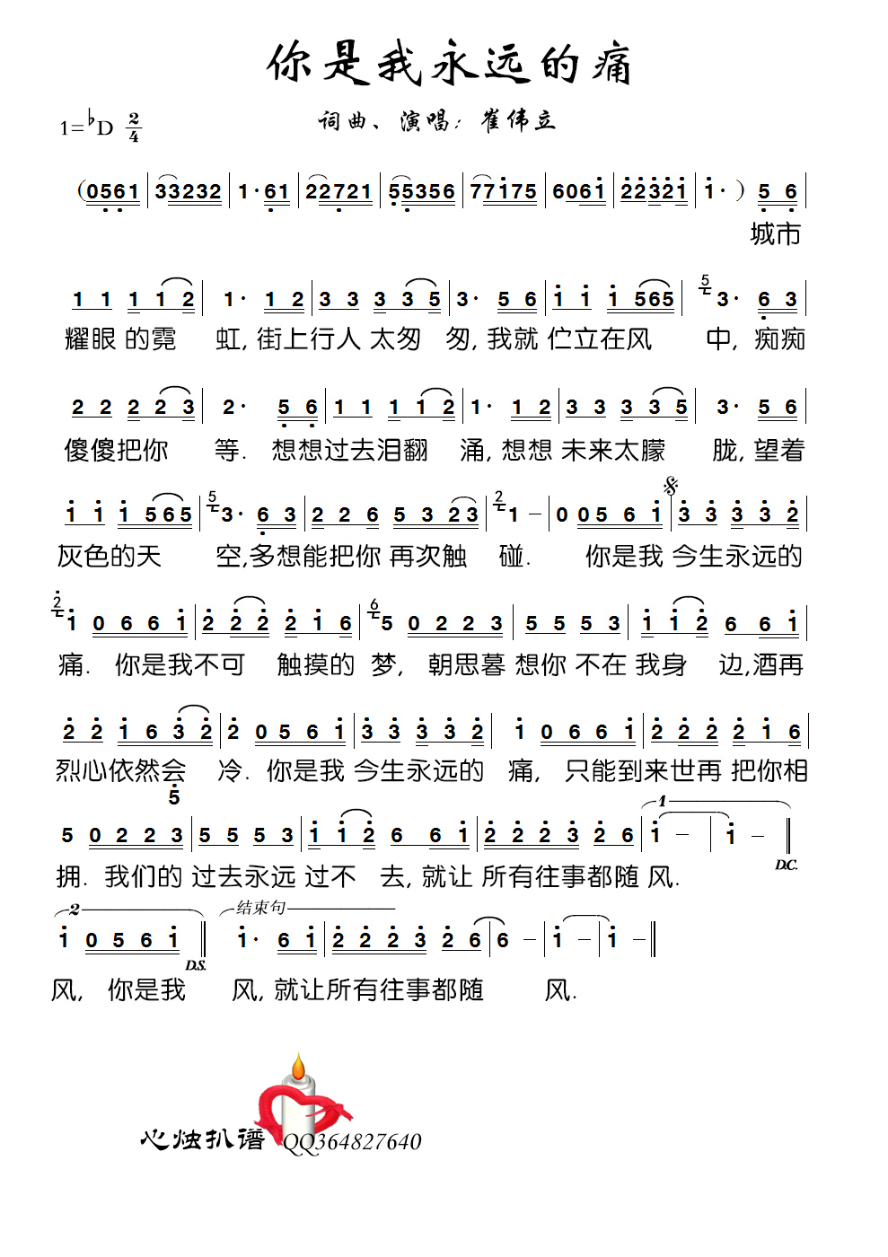 你是我永远的痛 崔伟立 歌谱 简谱
